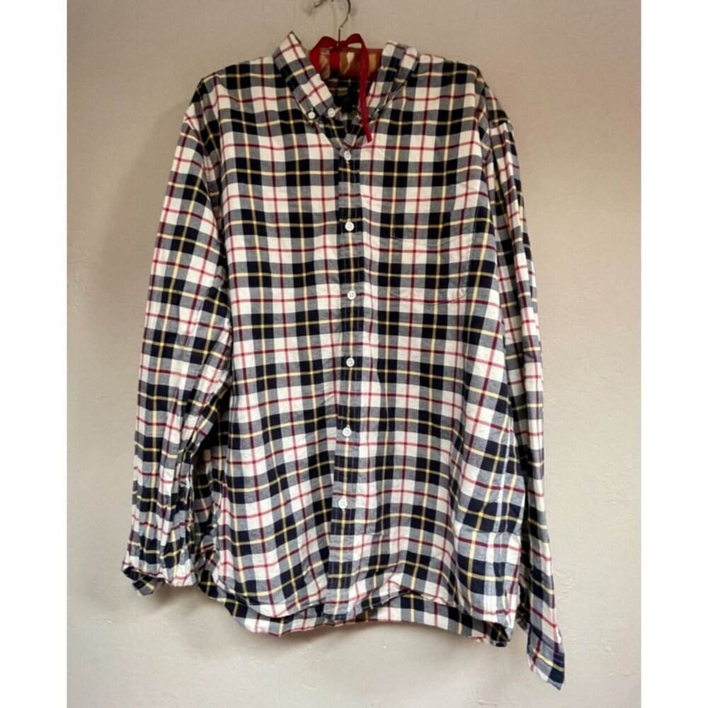 J. Crew Oxford Mens XL Blue Red Plaid Button Down Shirt Long Sleeve Lightweight